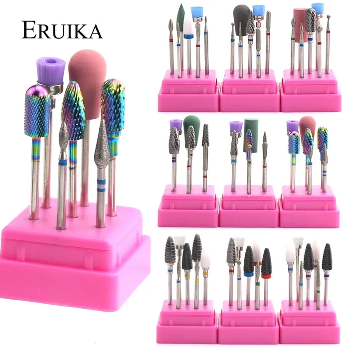 7pcs Ceramic Rainbow Coated Nail Drill Set Rotary Burr Electric Mills Cutter for Manicure Machine Clean Bits Nail Art Accessory DB Global Surplus Anal