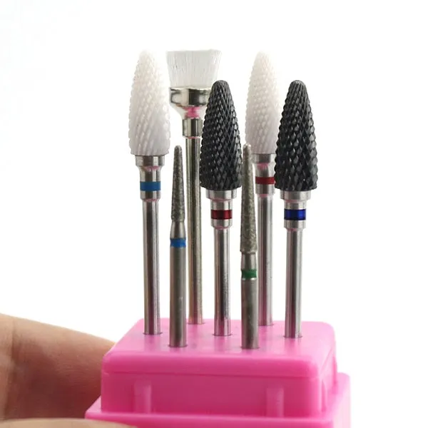 7pcs Ceramic Rainbow Coated Nail Drill Set Rotary Burr Electric Mills Cutter for Manicure Machine Clean Bits Nail Art Accessory DB Global Surplus Anal