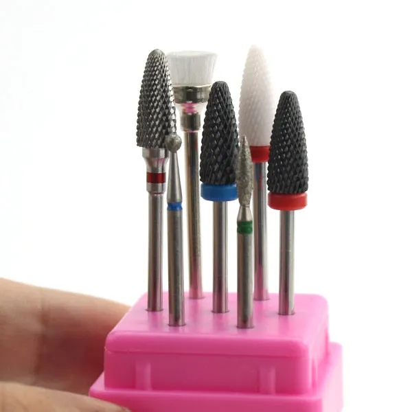 7pcs Ceramic Rainbow Coated Nail Drill Set Rotary Burr Electric Mills Cutter for Manicure Machine Clean Bits Nail Art Accessory DB Global Surplus Anal