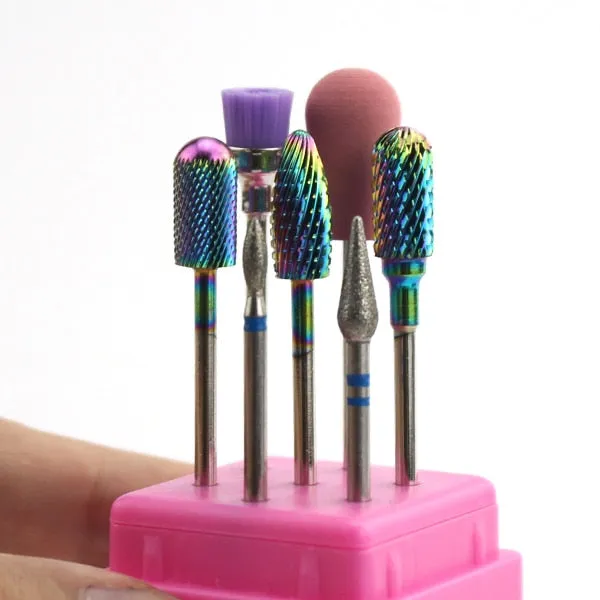 7pcs Ceramic Rainbow Coated Nail Drill Set Rotary Burr Electric Mills Cutter for Manicure Machine Clean Bits Nail Art Accessory DB Global Surplus Anal