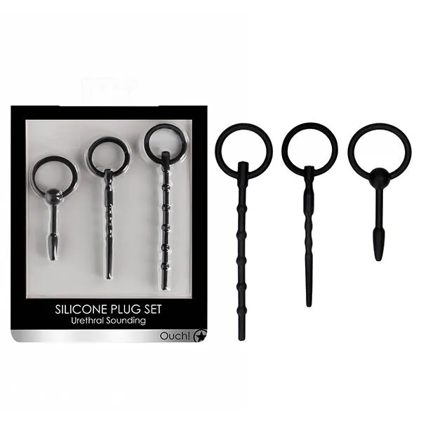 Anal OUCH Urethral Sounding Plug Set Black Set of 3 Sizes Shots Toys