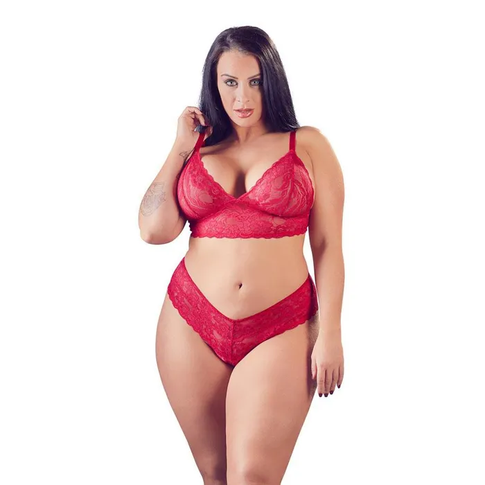 Cottelli Collection Cottelli Plus Size Red Lace Bra And Briefs Size XXXXL Plus Size