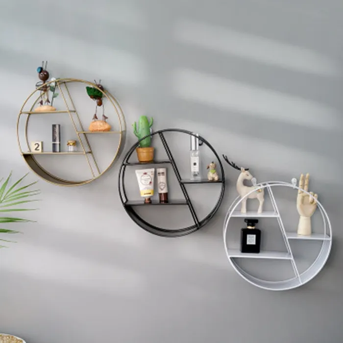 Couples Nordic INS Metal Decorative Hanging Shelf Round Hexagon Storage Holder Shelves Home Wall Decoration Potted Ornament Stand Rack DB Global Surplus