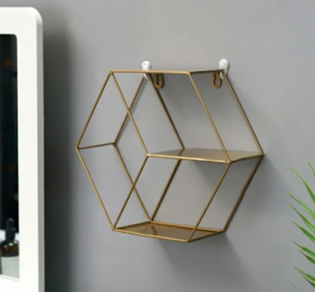 Couples Nordic INS Metal Decorative Hanging Shelf Round Hexagon Storage Holder Shelves Home Wall Decoration Potted Ornament Stand Rack DB Global Surplus