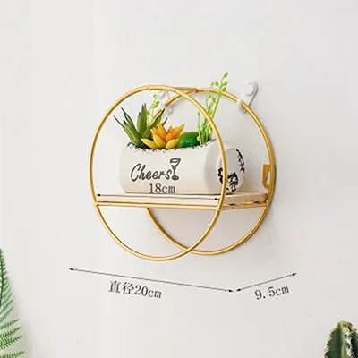 Couples Nordic INS Metal Decorative Hanging Shelf Round Hexagon Storage Holder Shelves Home Wall Decoration Potted Ornament Stand Rack DB Global Surplus