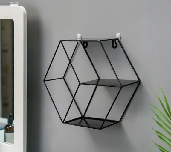 Couples Nordic INS Metal Decorative Hanging Shelf Round Hexagon Storage Holder Shelves Home Wall Decoration Potted Ornament Stand Rack DB Global Surplus