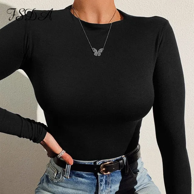 DB Global Surplus Anal FSDA Long Sleeve Knitted Skinny Bodysuit Women Winter Autumn Winter Solid Square Collar White Black Casual Body Top Jumpsuit