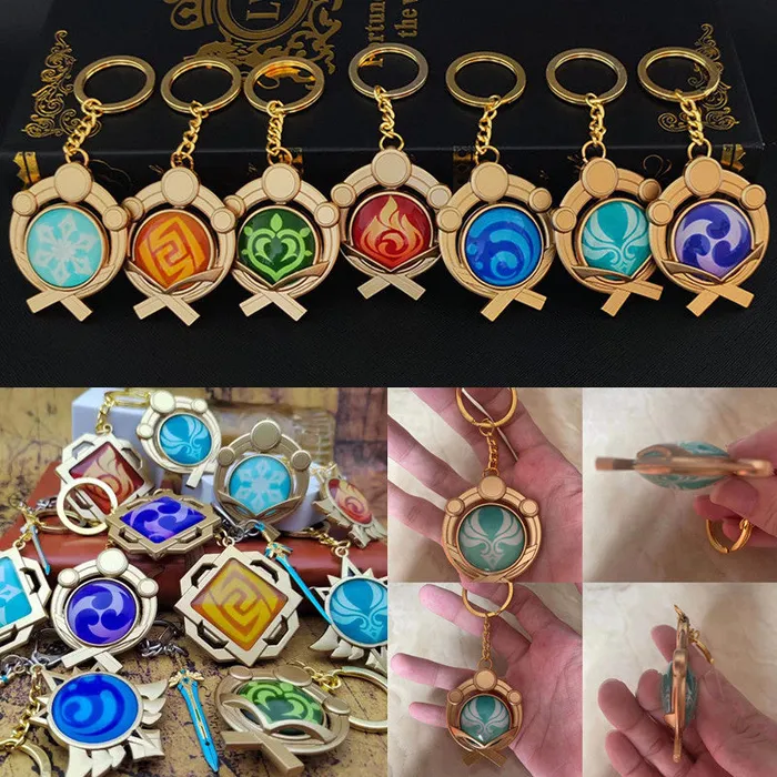 DB Global Surplus Couples Game Genshin Impact Vision Lnazuma Ganyu Keqing Wendi Xiao Keychain Luminous 7 Element Weapons Eye Of Original God Toy KeyRing