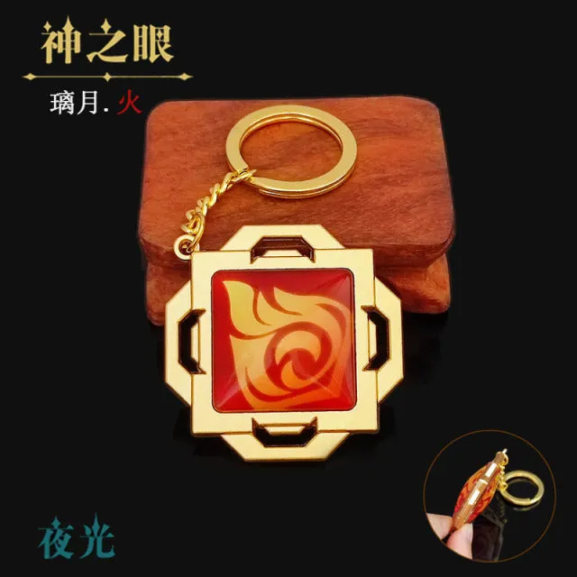 DB Global Surplus Couples Game Genshin Impact Vision Lnazuma Ganyu Keqing Wendi Xiao Keychain Luminous 7 Element Weapons Eye Of Original God Toy KeyRing