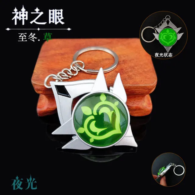 DB Global Surplus Couples Game Genshin Impact Vision Lnazuma Ganyu Keqing Wendi Xiao Keychain Luminous 7 Element Weapons Eye Of Original God Toy KeyRing