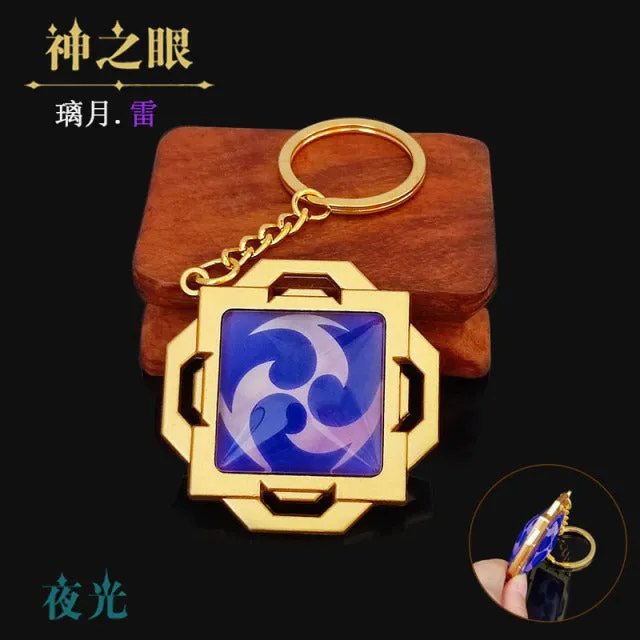 DB Global Surplus Couples Game Genshin Impact Vision Lnazuma Ganyu Keqing Wendi Xiao Keychain Luminous 7 Element Weapons Eye Of Original God Toy KeyRing