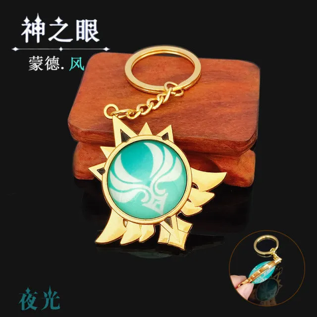 DB Global Surplus Couples Game Genshin Impact Vision Lnazuma Ganyu Keqing Wendi Xiao Keychain Luminous 7 Element Weapons Eye Of Original God Toy KeyRing