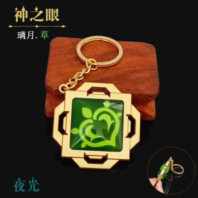 DB Global Surplus Couples Game Genshin Impact Vision Lnazuma Ganyu Keqing Wendi Xiao Keychain Luminous 7 Element Weapons Eye Of Original God Toy KeyRing