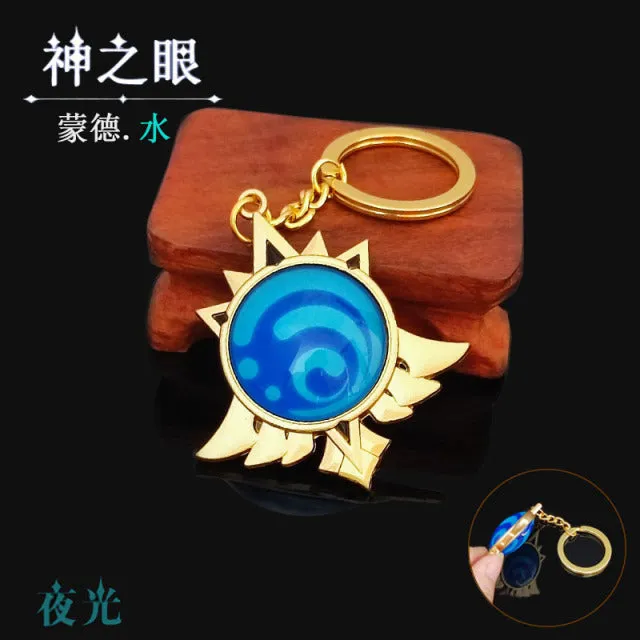 DB Global Surplus Couples Game Genshin Impact Vision Lnazuma Ganyu Keqing Wendi Xiao Keychain Luminous 7 Element Weapons Eye Of Original God Toy KeyRing