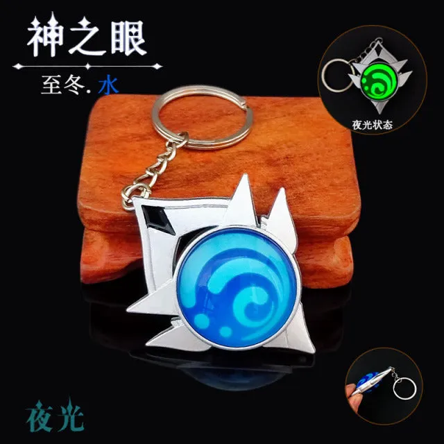 DB Global Surplus Couples Game Genshin Impact Vision Lnazuma Ganyu Keqing Wendi Xiao Keychain Luminous 7 Element Weapons Eye Of Original God Toy KeyRing