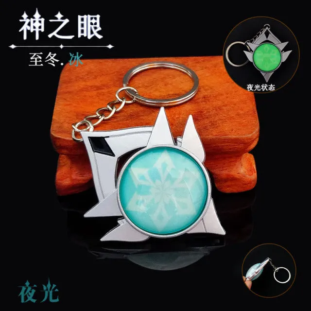 DB Global Surplus Couples Game Genshin Impact Vision Lnazuma Ganyu Keqing Wendi Xiao Keychain Luminous 7 Element Weapons Eye Of Original God Toy KeyRing