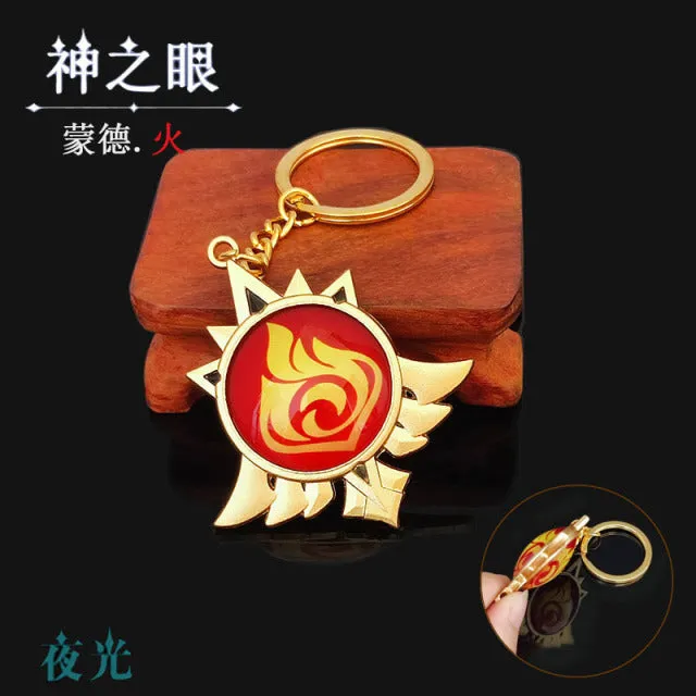 DB Global Surplus Couples Game Genshin Impact Vision Lnazuma Ganyu Keqing Wendi Xiao Keychain Luminous 7 Element Weapons Eye Of Original God Toy KeyRing