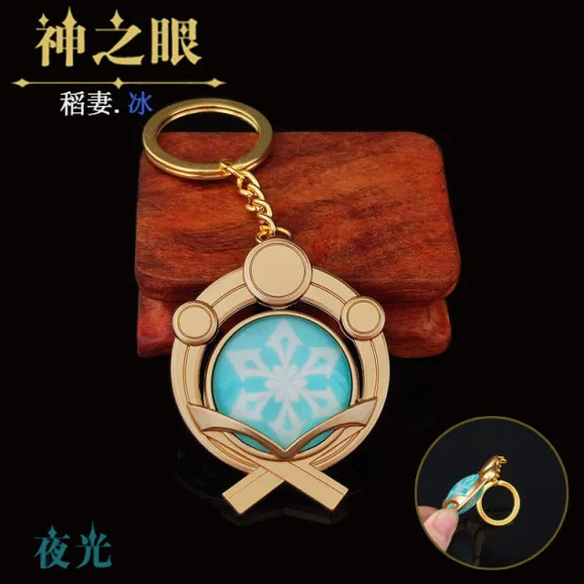 DB Global Surplus Couples Game Genshin Impact Vision Lnazuma Ganyu Keqing Wendi Xiao Keychain Luminous 7 Element Weapons Eye Of Original God Toy KeyRing