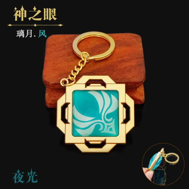 DB Global Surplus Couples Game Genshin Impact Vision Lnazuma Ganyu Keqing Wendi Xiao Keychain Luminous 7 Element Weapons Eye Of Original God Toy KeyRing