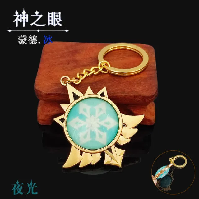 DB Global Surplus Couples Game Genshin Impact Vision Lnazuma Ganyu Keqing Wendi Xiao Keychain Luminous 7 Element Weapons Eye Of Original God Toy KeyRing