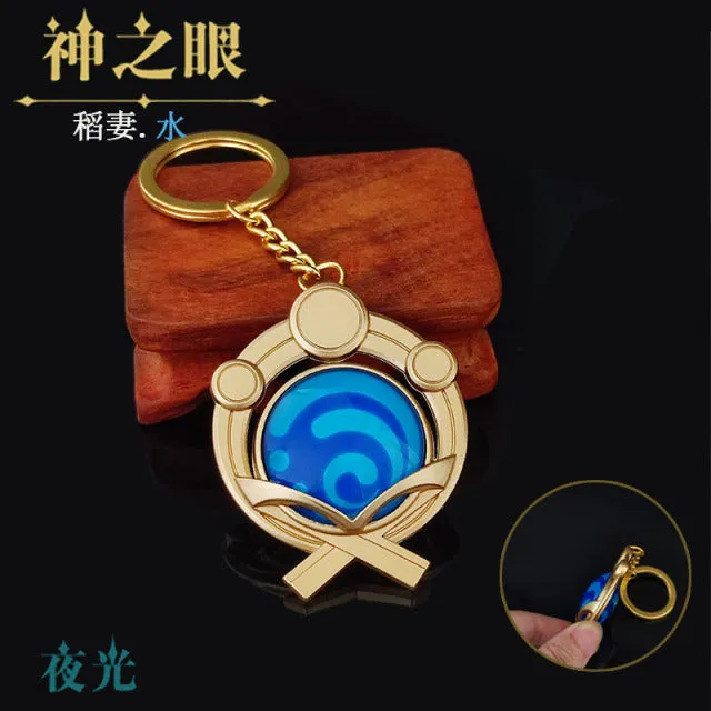 DB Global Surplus Couples Game Genshin Impact Vision Lnazuma Ganyu Keqing Wendi Xiao Keychain Luminous 7 Element Weapons Eye Of Original God Toy KeyRing