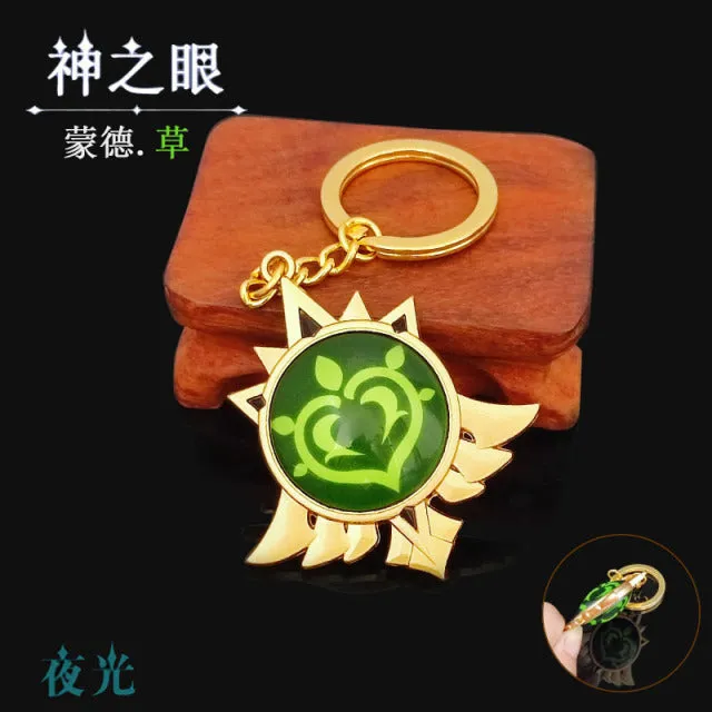 DB Global Surplus Couples Game Genshin Impact Vision Lnazuma Ganyu Keqing Wendi Xiao Keychain Luminous 7 Element Weapons Eye Of Original God Toy KeyRing