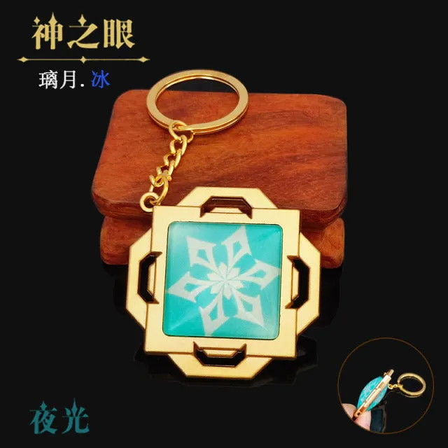 DB Global Surplus Couples Game Genshin Impact Vision Lnazuma Ganyu Keqing Wendi Xiao Keychain Luminous 7 Element Weapons Eye Of Original God Toy KeyRing