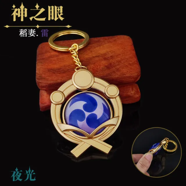 DB Global Surplus Couples Game Genshin Impact Vision Lnazuma Ganyu Keqing Wendi Xiao Keychain Luminous 7 Element Weapons Eye Of Original God Toy KeyRing