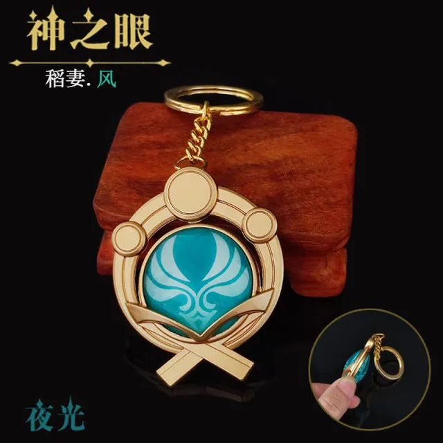 DB Global Surplus Couples Game Genshin Impact Vision Lnazuma Ganyu Keqing Wendi Xiao Keychain Luminous 7 Element Weapons Eye Of Original God Toy KeyRing