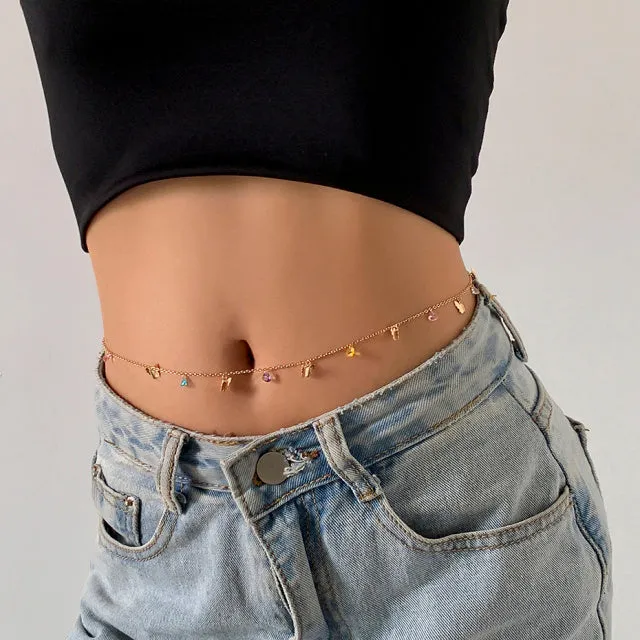 DB Global Surplus Female Sex Toys Sexy Vintage Aesthetic Belly Chain Thin Beads Link Body Chain Waist Chain Belt Y2K Streetwear Summer Women Fashion Body Jewelry