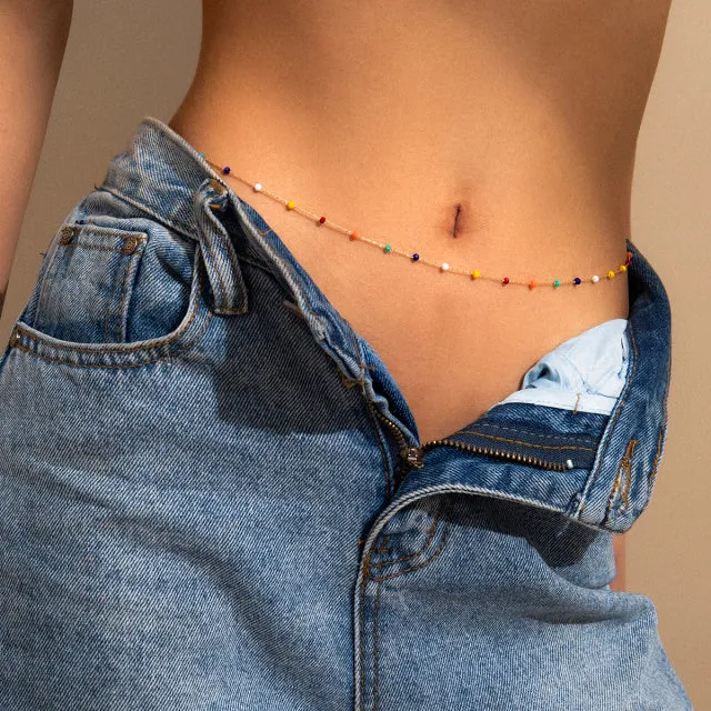 DB Global Surplus Female Sex Toys Sexy Vintage Aesthetic Belly Chain Thin Beads Link Body Chain Waist Chain Belt Y2K Streetwear Summer Women Fashion Body Jewelry