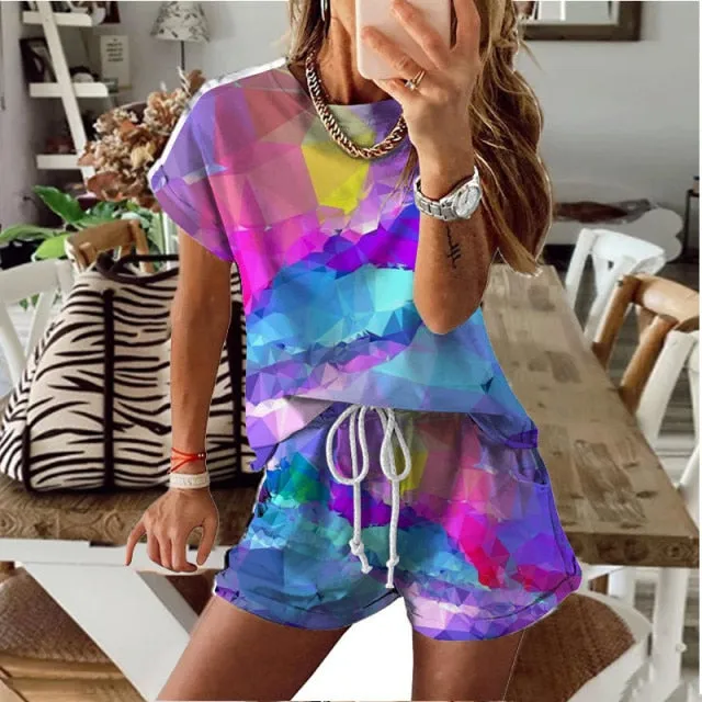 DB Global Surplus Male Sex Toys Women Set Summer Tie Dye Short Sleeve Top Shirt Loose And Biker Shorts Casual Two Piece Set Streetwear Outfits Tracksuits