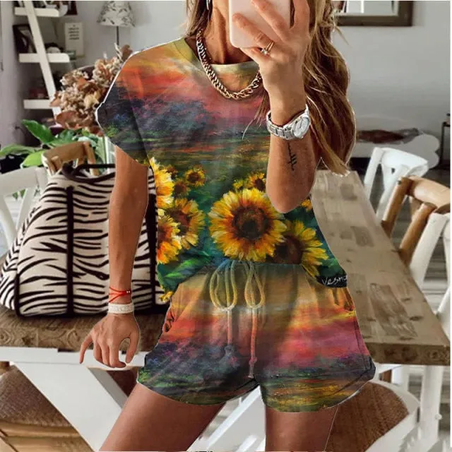 DB Global Surplus Male Sex Toys Women Set Summer Tie Dye Short Sleeve Top Shirt Loose And Biker Shorts Casual Two Piece Set Streetwear Outfits Tracksuits