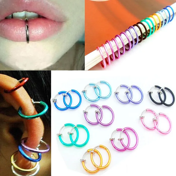 Female Sex Toys Hot 1 Pair 13mm Women Personality Punk Fake Piercing Earrings Body Piercing Nose Lip Ear Rings Hoop DB Global Surplus