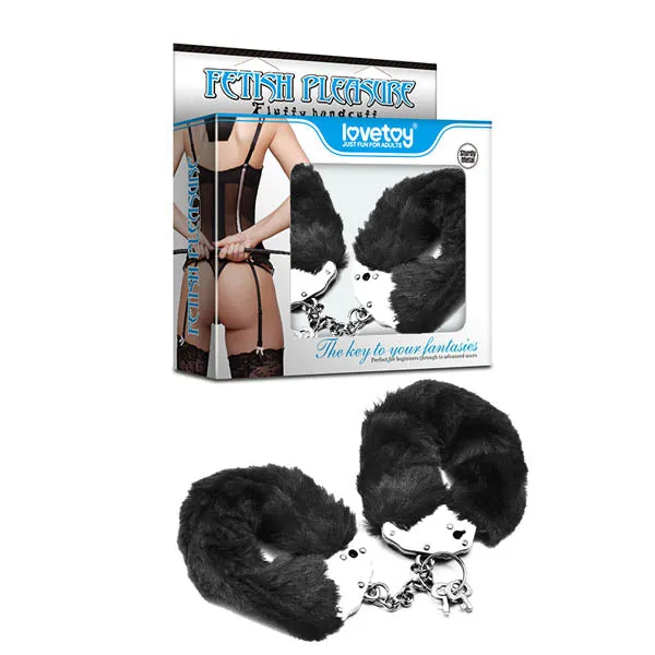 Fetish Pleasure Fluffy Hand Cuffs Black Fluffy Restraints Lovetoy Anal