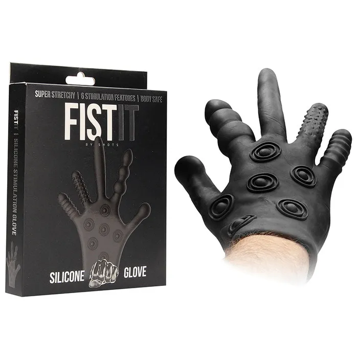 FistIt Silicone Stimulation Glove Black Fetish Glove Shots Toys Anal