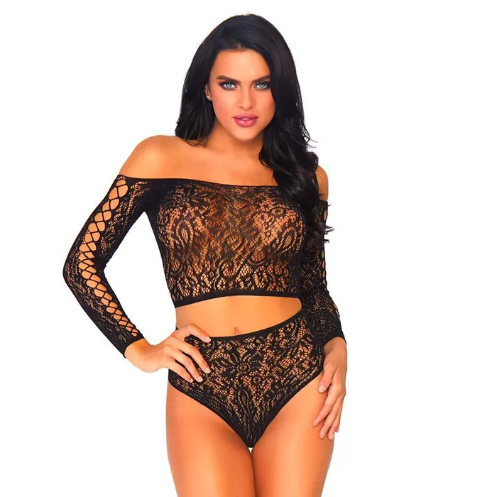 Leg Avenue 2 Piece Lace Top And Thong One Size 6 to 12 Leg Avenue Lingerie Teddies And Bodies