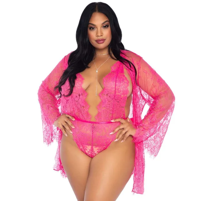 Leg Avenue Floral Lace Teddy and Robe Set So Luxe Anal