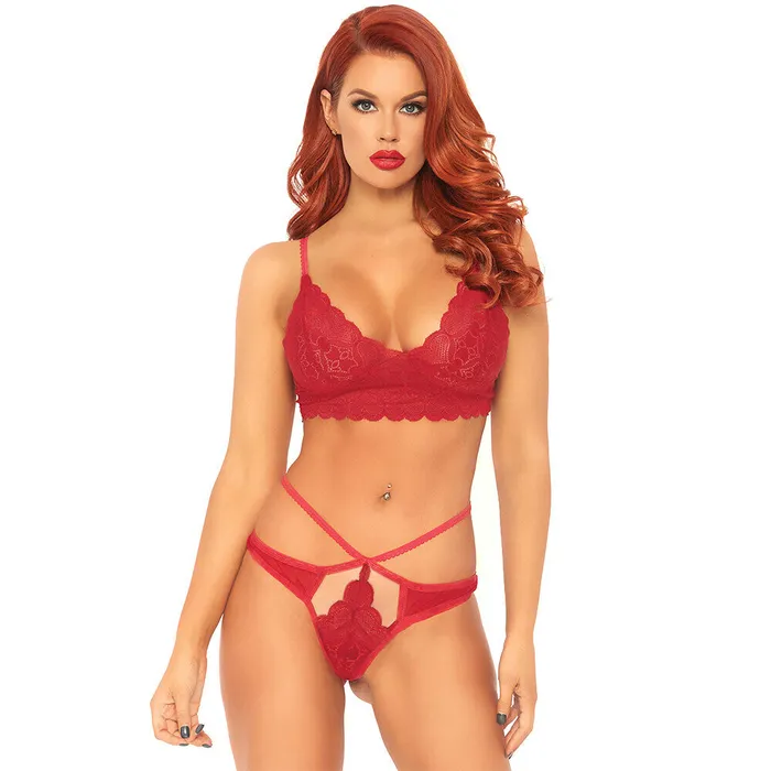 Leg Avenue Lingerie Anal Leg Avenue Sweetheart Lace Bralette Set Red Size SM