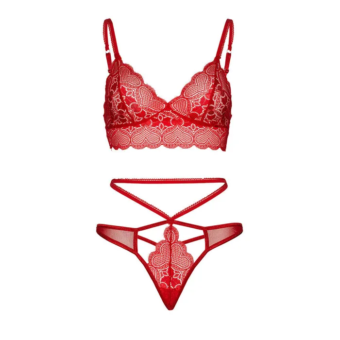 Leg Avenue Lingerie Leg Avenue Sweetheart Lace Bralette Set Red Size ML Anal