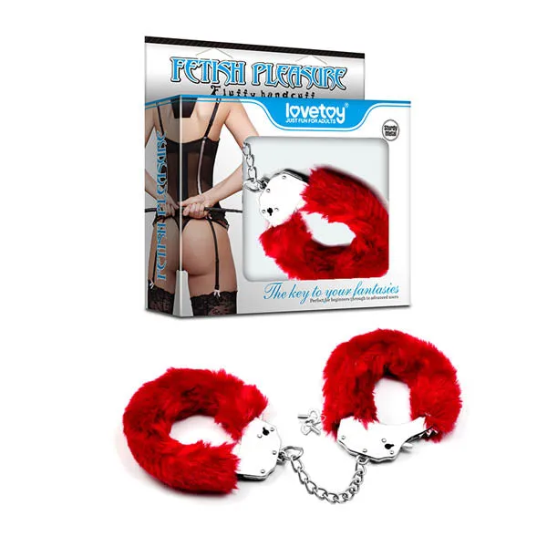 Lovetoy Vibrators Fetish Pleasure Fluffy Hand Cuffs Red Fluffy Restraints