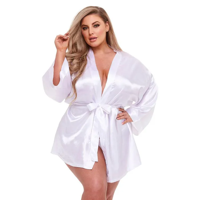 Male Sex Toys Xgen Products Baci All White Satin Robe Queen Size