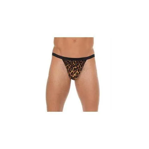 Mens Black GString With Leopard Print Pouch Rimba Anal