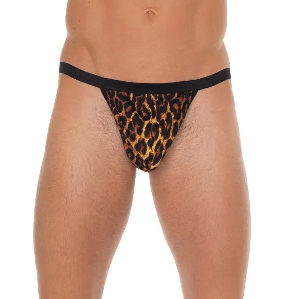 Mens Black GString With Leopard Print Pouch Rimba Anal