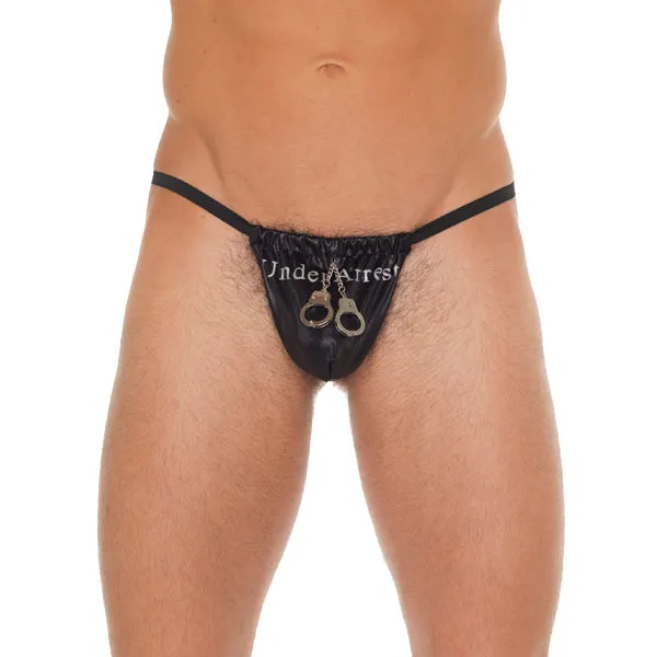 Mens Black GString With Handcuff Pouch So Luxe Anal