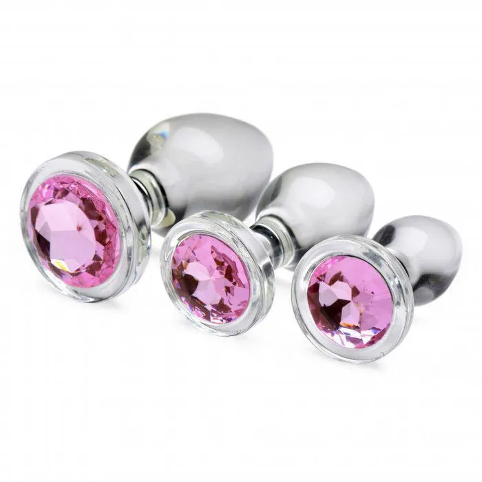 Pink Gem Glass Anal Plug Set XR Brands Anal