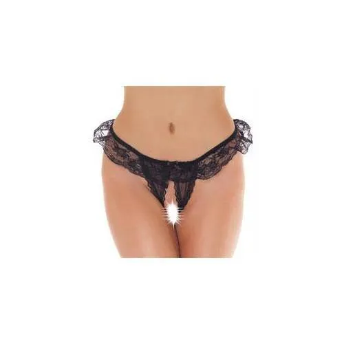 Rimba Anal Frilly Black Lace Crotchless Tanga