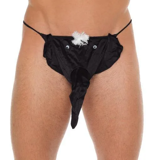 Rimba Anal Mens Black GString With Elephant Animal Pouch