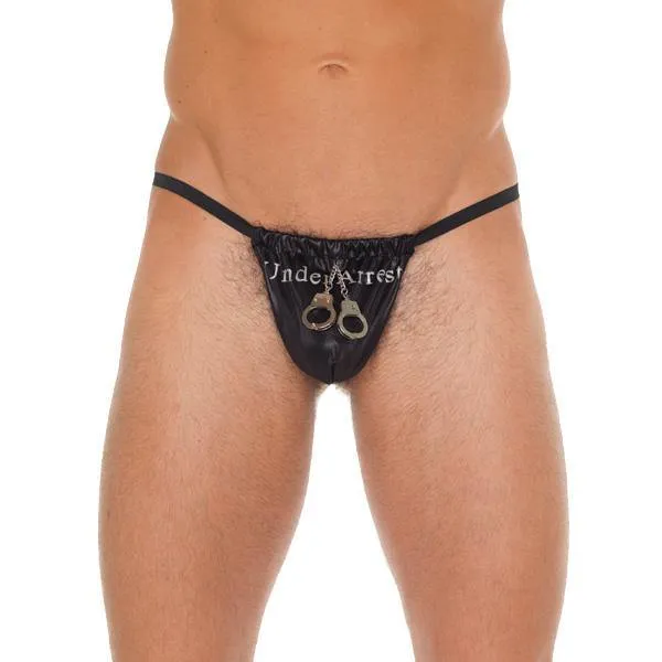 Rimba Anal Mens Black GString With Handcuff Pouch