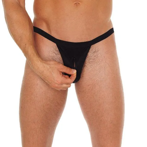 Rimba Anal Mens Black Pouch GString With Zipper